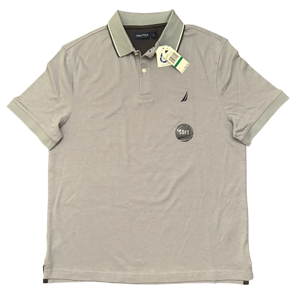 NWT Nautica Mens Polo Shirt Petrol Grey Sky Blue Size L Sustainably Crafted Soft